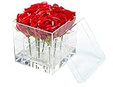 Weiai Acrylic Flower Box Water Holder, Clear Rose Pots Stand - Decorative Square Vase with Removable...