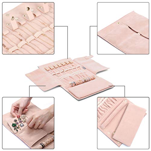 Becko US Becko Schmucktasche aus Flanell und Leder Schmuckaufbewahrung Organizer Jewelry Box für Ohrring Fingerring Halskette und mehr (20.5 ×15 ×2 cm) Gray