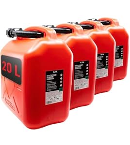 KOVA 4x Benzinkanister 20L ROT Kunststoff Dieselkanister Reservekanister Kraftstoffkanister 20 Liter Wasserkanister für Benzin Diesel Wasser AdBlue, 20-Liter-Kanister & Außgießer 20 ltr Petrol Can