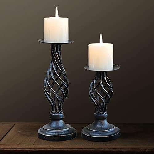 Miniatura 2 de Candelabro arquístico de hierro hueco negro, portavelas para columnas, adorno para decoración de mesa de comedor, sala de estar, bar, 2 piezas