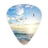 Púas de guitarra, Seagull Sea Blue Sky White Clouds para guitarra acústica, guitarra eléctrica, bajo, ukelele de tres tamaños (paquete de 12)