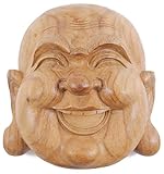  Artisanal Masque du Bouddha Rieur en Bois Exotique Brut 20cm
