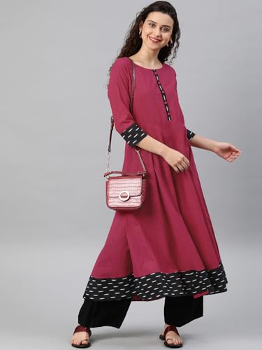 Image of Yash Gallery Women's Cotton Relaxed Fit Anarkali Slub Printed Kurta
