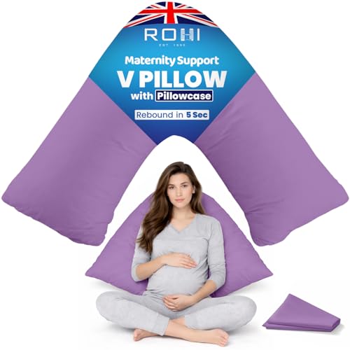 Rohi Orthopaedic V Pillow with Pillowcase – Anti Allergy Triangle pillows for Adults, Nursing, Maternity & Pregnancy – Extra Hollowfibre Cushioning to Supports Neck, Head & Back (Lilac)