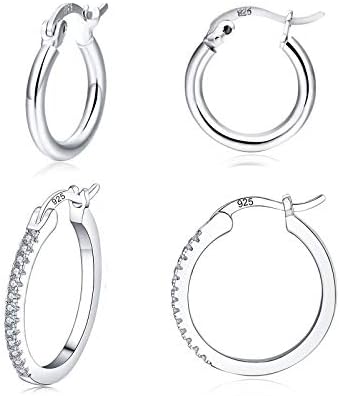 EPVOA Silver Hoop Earrings for Women, 925 Sterling Sliver Hoop Earrings for Girls, Hypoallergenic Hoop Earrings Set, Silver Hoops Earrings for Men