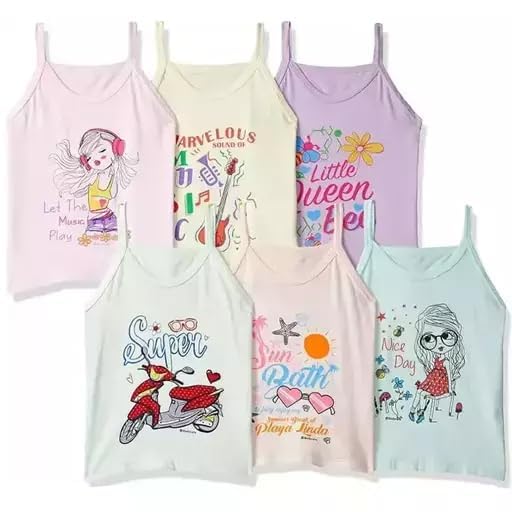 Cotton Camisole for Girls, Baniyan Shameez for Kids, Slip Innerwear Vest Printed Baby Summer Cloths Sando Ganji(Pack of 6) M05