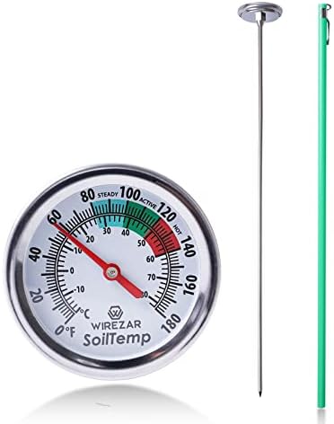 Long Stem Compost Thermometer for Gardening - Stainless Steel Testing Thermometer With 1.5" Dial Display - Fahrenheit and Celsius - Easily Monitor Temperature in Compost Heaps and Soil (16")