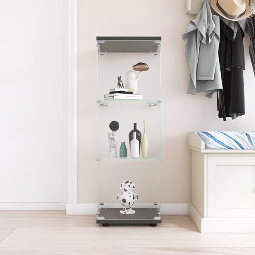 Jeerbly Vitrina de Cristal de Pie Con Una Puerta para Salón, Dormitorio, Oficina - Estantería de Vidrio Templado