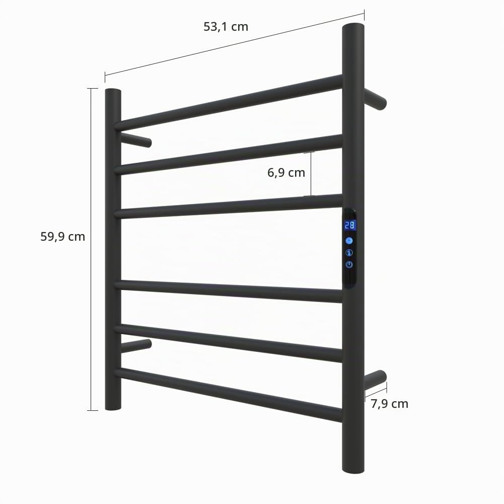 KWW - Toallero con calefacción, control remoto con APP Tuya, calentador de toallas con temporizador, calentador de toallas montado en la pared para baño (negro mate, 5 barras)
