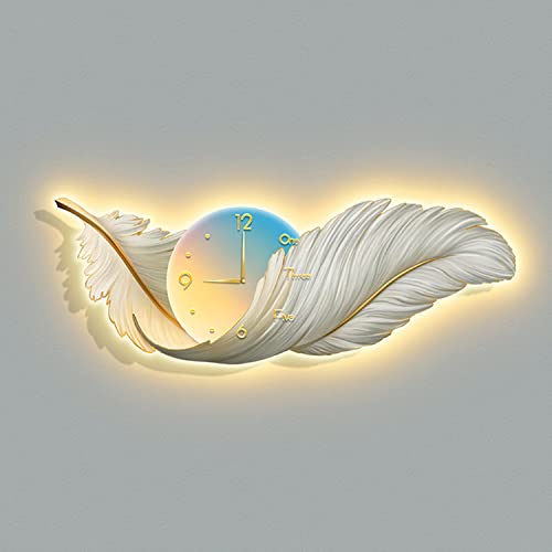Feathers Wall Decor w/LED Light & Clock - Large Feather ...