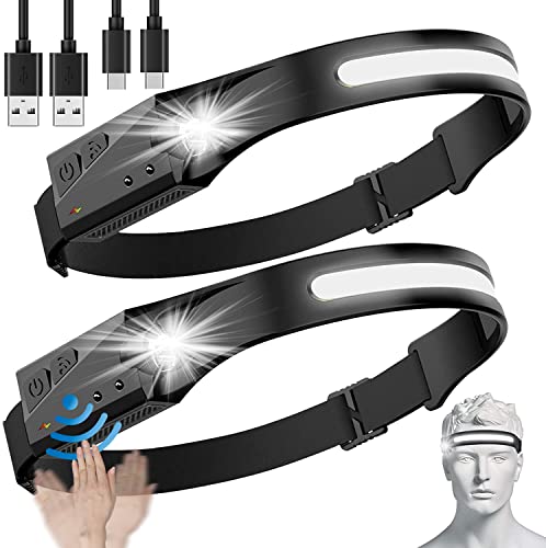 Wonder Living LED Headlamp Rechargeable 2PCS, 230Â° Wide Beam Head Lamp for Adult with Motion Sensor,Super Bright 6 Modes Headlamp Flashlight,Waterproof Head Light for Forehead Running Hiking,Camping