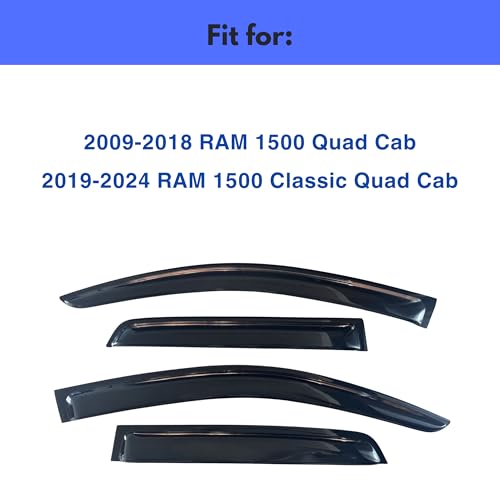 Image of IG Window Visors Fit for 2009-2018 RAM 1500 Quad Cab, Out-Channel Rain Guards Vent Wind Deflectors 4PC, Truck Accessories for 2019-2024 RAM 1500 Classic (Extended Cab Only)