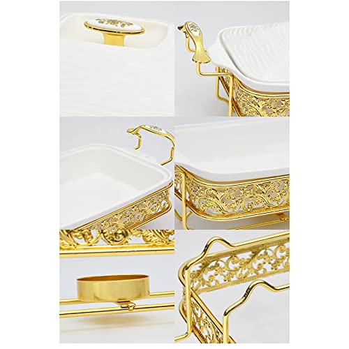ywewsq Chafing Dish Buffet-Set, Goldenes Wassermuster Edelstahl Chafer Rechteckiges Chafer Dish Set mit Keramik Chafing… – Bild 7