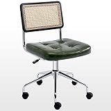 Zesthouse Mid Century Home Office Chair Leather Desk Chair with Rattan Back, Vanity Chair for Girl W