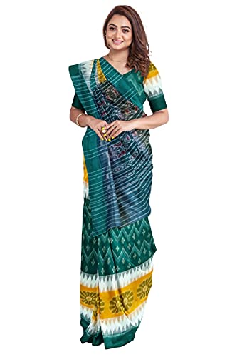 Image of Odisha Sambalpuri Handloom Ikat Women's Cotton Saree, Odisha Handloom Handmade Pure Cotton Khandua Saree, Ikkat Orissa Traditional Handloom Saree Without Blouse