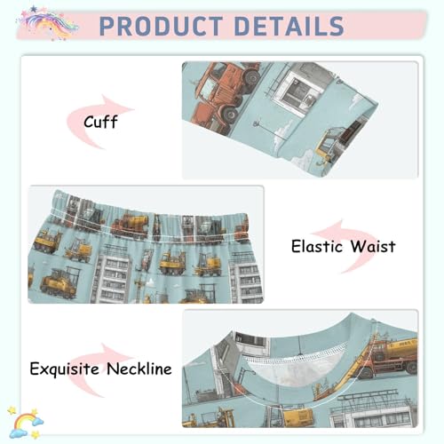 Pajama Sets Long Sleeve Construction Vehicles and Buildings Soft Comfy Sleepwear 2 Piece PJS 3-8T4