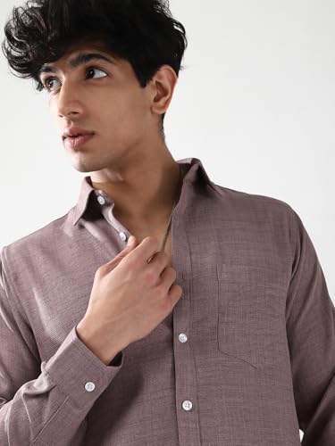 Image of Urbano Fashion Men's Linen Blend Full Sleeve Relaxed Fit Casual Solid Shirt
