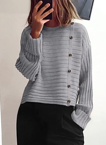 Image of PRETTYGARDEN Womens Sweaters Fall 2026 Casual Long Sleeve Crewneck Button Loose Winter Knit Pullover Sweater Tops