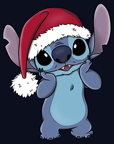 Disney Lilo Stitch Wearing Santa Hat Girl's Solid Crew Tee2
