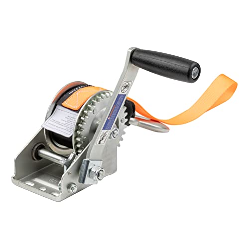 CURT 25002 Manual Hand Crank Jet Ski Trailer Winch with Bow Loop 900 lbs Capacity 6.5-in Handle 3.25:1 Gear Ratio 15 Strap