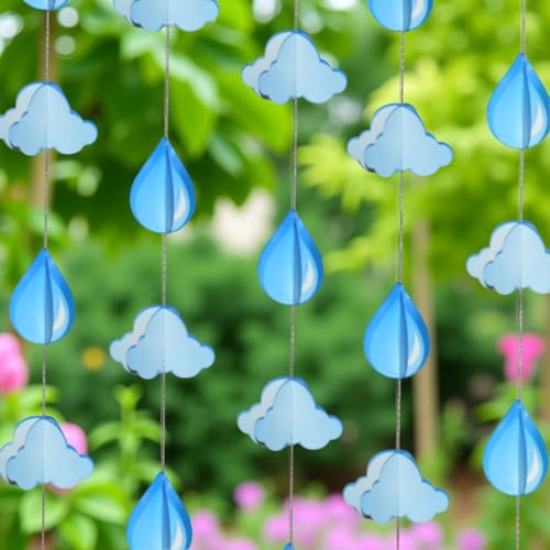 Image of Cloud Paper Frills Garland Pack of 4 - Decorative Hanging Streamers for Birthday Parties, Baby Showers & Events | Colorful Paper Ladi Series for Wall, Ceiling & Backdrop Decoration