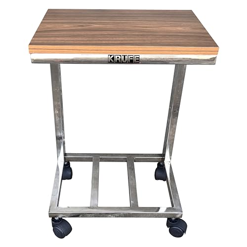 Image of KRUFE Office Home Stainless Steel Double-Sided Battery Inverter Trolley Stand - Fits All Inverter Batteries & UPS - Wooden Top & Wheels for Easy Mobility - Ideal Office Home Inverter Stand Trolley