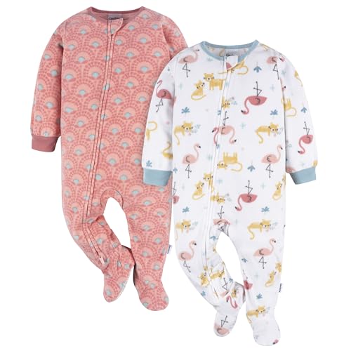 Image of Gerber baby-girls Flame Resistant Fleece Footed Pajamas 2-pack