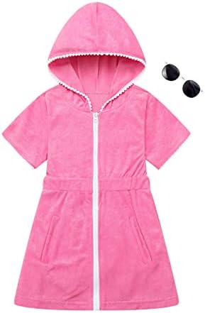 SUGARETTY Little Girls Swimsuit Cover Up Kids Pink Swim Coverup Terry Beach Pool Clothes,3t 4t