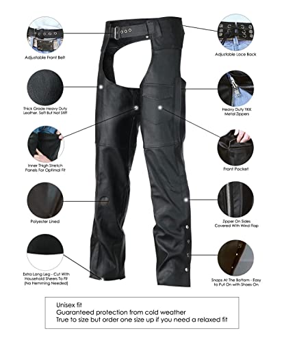 Vance Vl801S Black Standard Leather Biker Motorcycle Riding Chaps (4Xl) #TOP2