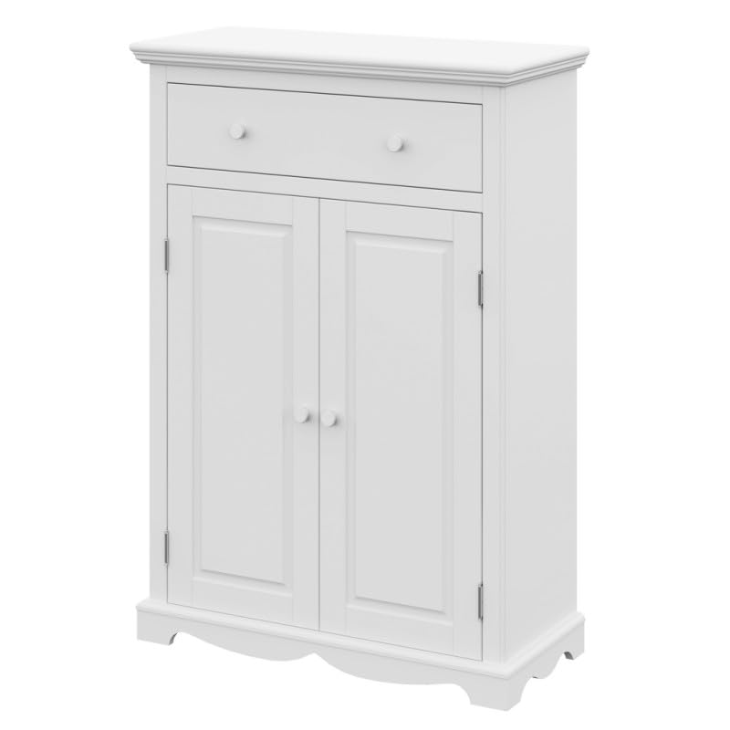 ACTUAL DIFFUSION Buffet Le Parisien Charme Blanc 2 Portes 1 Tiroir 2 Tablettes 94 x 134 x 42 cm