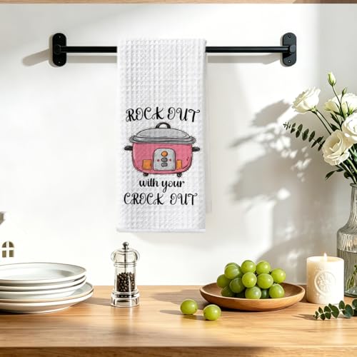Image of Funny Kitchen Towels 24x14 Inch, Durable Reusable Microfiber Dish Towel, Rock Out Waffle Weave Hand Tea Towels for Kitchen Home Bathroom Farmhouse Decor, Housewarming Gifts for Women Mom Friend