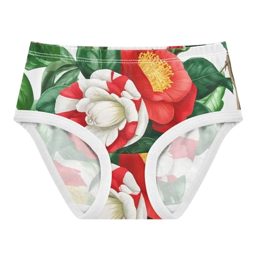 Animals Toddler Underwear Floral 2t Cotton Panties Little Girl Red Camellia Green Leaves White Kids Briefs Undies