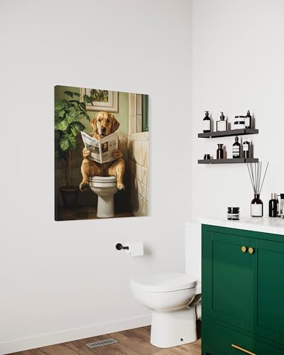 Image of Labrador Retriever on Toilet Wall Art Print Canvas Wrapped, Dog Bathroom Humor Decor Posters Prints for Restroom Home Picture Painting Artwork Gallery 7 (Labrador Retriever, 20 inchL x 16 inchWCANVAS, Wrapped Canvas)