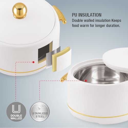 Image of Modware Atlantis Casserole 2500ml Elegant Design Premium Hot Pot, Retains Temperature for Hours, Insulated Inner Steel Casserole for Roti, Hot Box for Home, Chapati Box, Serving Bowl with Lid (White)