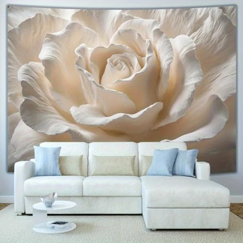Papier peint mural 3D roses blanches pour murs abîmés - 3
