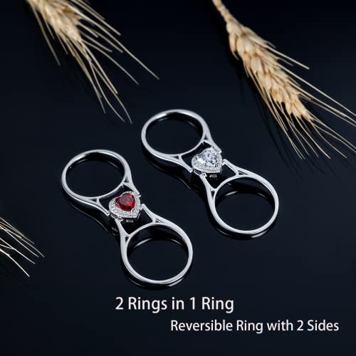 Lexlune Reversible Ring For Her, 2 Rings In 1 Ring, Heart Cut, S925 Sterling Silver, Ruby Diamond, Cubic Zirconia Promise Wedding Engagement Ring For Wife Girlfriend Size 9 #TOP1