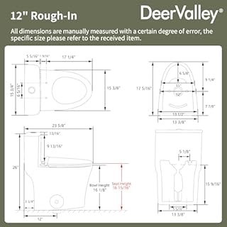 DeerValley Compact One-Piece Toilet 1.28 GPF Single Flush Fully Skirted Bowl with Soft-Close Seat White Space-Saving Elongated Toilets for Small Bathrooms
