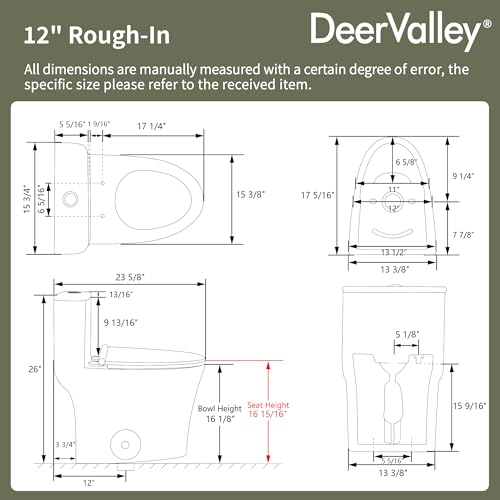 Image of DeerValley Compact One-Piece Toilet 1.28 GPF Single Flush Fully Skirted Bowl with Soft-Close Seat White Space-Saving Elongated Toilets for Small Bathrooms