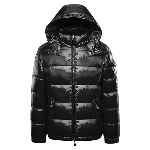 Veste en duvet brillant d'hiver pour hommes avec capuche amovible et fermeture éclair totale ZDJSWJ