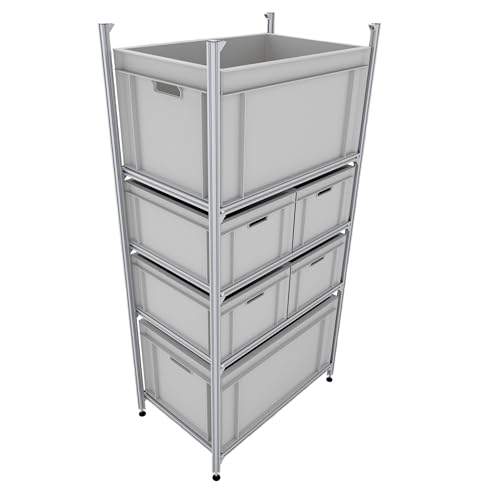Tinobu Regalsystem 60x40cm für Wohnmobile, Heckregal für die Heckgarage, Regal für Camper, alle Euroboxen (4 Etagen - Herausnahme der Boxen nach vorne)