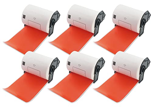 BETCKEY - 6 Rolls DK-11241 Colored Labels, 102mm x 152mm, Black on Red, 1200 Shipping Labels Using for QL Label Printers