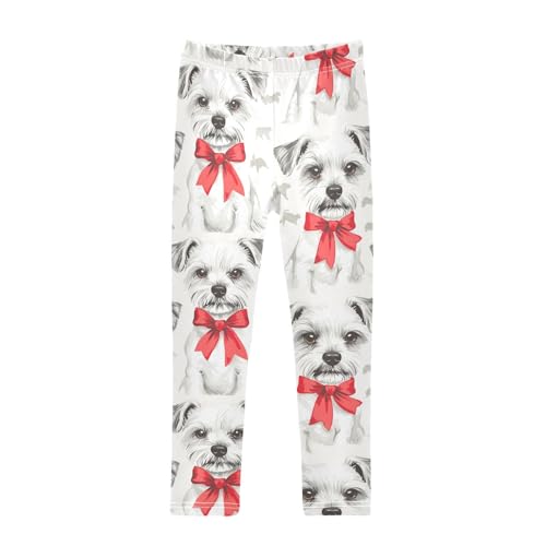 Dogs Red Bows Girls Leggings,Workout Leggings for Girls Toddler Athletic Leggings Size for 3-10T