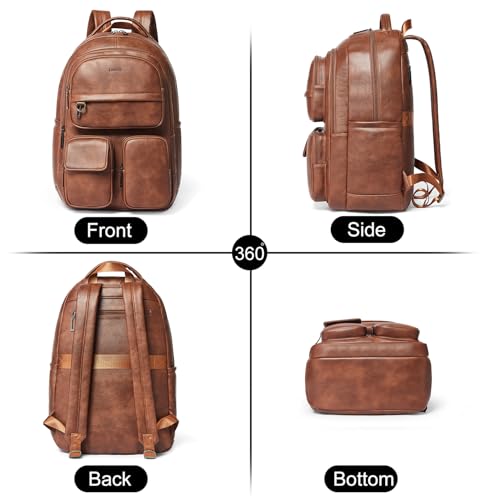 Mochila de cuero vegano para laptop 17 pulgadas marrón miniatura 4