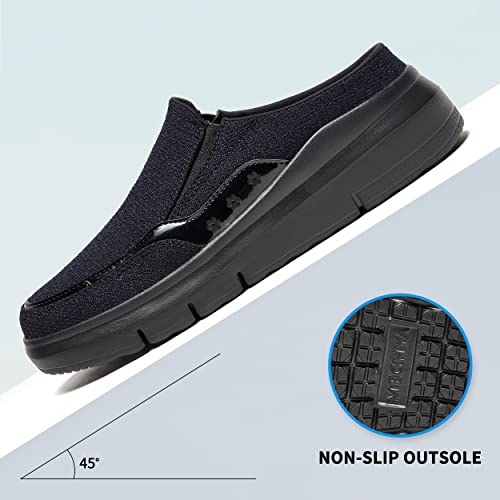 Megnya Breathable Walking Shoes For Women, Non Slip Adjustable Mules Clogs For Anti-Odor,Fashion Slip On Shoes For Working Black Size 9 #TOP4