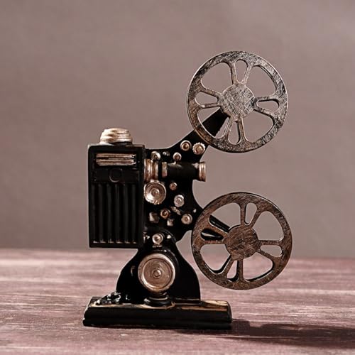 Image of Spiaty Synthetic Resin Vintage Style Film Projector Decorative Model for Home Living Room, Black Metal, Retro Home Cinema Decor