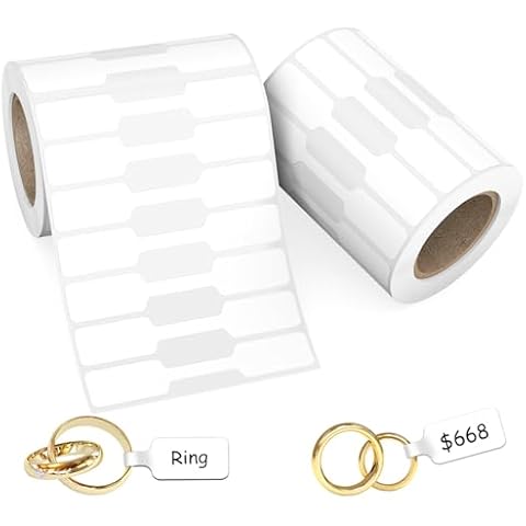 1000Pcs Jewelry Price Tags Stickers Roll for Necklace Ring Display Labels, Blank Self Adhesive Indentification Tags, AveneMark Pricemarker Labels Accessories Display Paper (2 Roll, 500 Labels/Roll) Cover