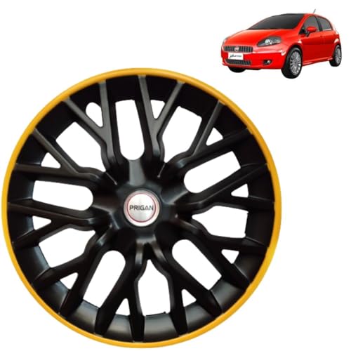 Image of PRIGAN Wheel Cover for Punto 14 Inch Black Yellow Wheel Cap (Available in 12,13,14 Inch) (Set of 4 Pcs) (Press Fitting) Model- Power GT Yellow-14
