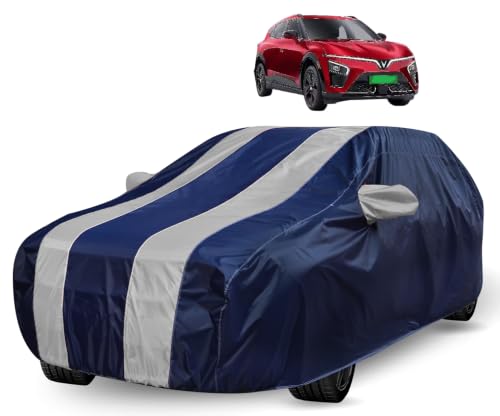 Image of Auto Hub Car Cover Compatible with Vinfast VF 7 with Mirror Pocket, Water Resistant, Triple Stitched, VF 7 Car Cover- Navy-Silver