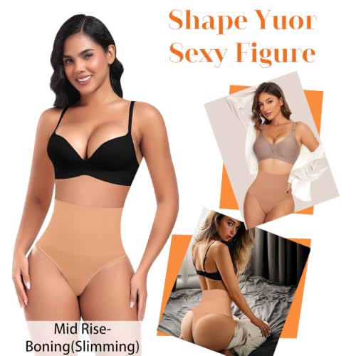 Image of Werena Tummy Control Thong Shapewear for Women High Waisted Body Shaper Panties Shaping Thong Girdle Underwear