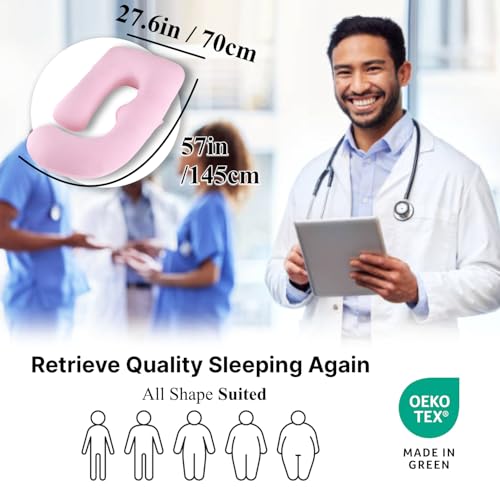 Image of ALLOPERA Pregnancy Pillow, Full Body 57 Inch Maternity Pillow with Removable Washable Cover - Sleep Support for Legs, Back, Neck, Shoulder, HIPS, Belly for Pregnent Women, Pink Milk Fiber Cover